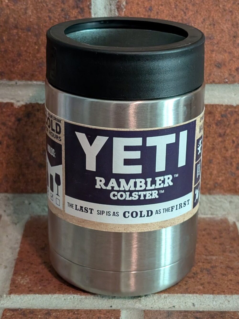 YETI Rambler Colster Stainless Steel Can Cooler Original Label